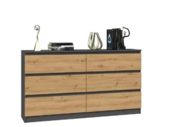 Cassettiera moderna con 6 cassetti 138x40x75 cm rovere e antracite CMMT11