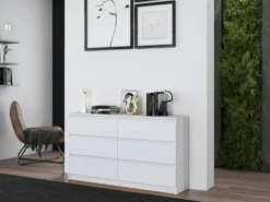 Cassettiera moderna con 6 cassetti 138x40x75 cm bianca CMMT11