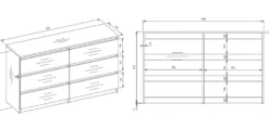 Cassettiera moderna con 6 cassetti 138x40x75 cm rovere e bianco CMMT11
