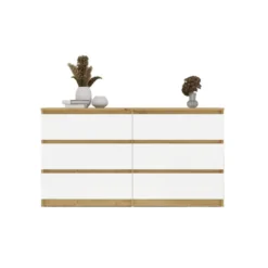 Cassettiera moderna con 6 cassetti 138x40x75 cm rovere e bianco CMMT11