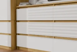 Cassettiera moderna con 6 cassetti 138x40x75 cm rovere e bianco CMMT11