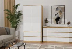 Cassettiera moderna con 6 cassetti 138x40x75 cm rovere e bianco CMMT11