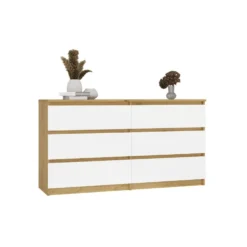 Cassettiera moderna con 6 cassetti 138x40x75 cm rovere e bianco CMMT11