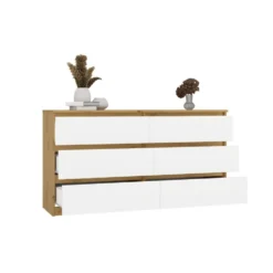 Cassettiera moderna con 6 cassetti 138x40x75 cm rovere e bianco CMMT11