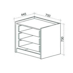 Cassettiera moderna con 3 cassetti 70x73x44,5 cm in bianco lucido e noce CU46