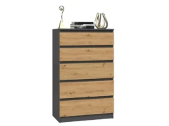 Cassettiera moderna con 5 cassetti 70x40x109 cm rovere e antracite CMMT9