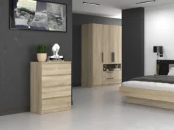 Cassettiera moderna con 4 cassetti 70x40x97cm rovere chiaro CMMT8