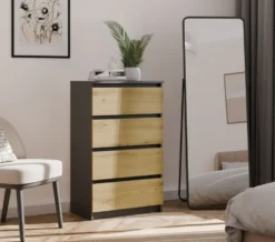 Cassettiera moderna con 4 cassetti 70x40x97cm rovere e antracite CMMT8