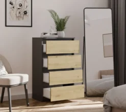 Cassettiera moderna con 4 cassetti 70x40x97cm rovere e antracite CMMT8