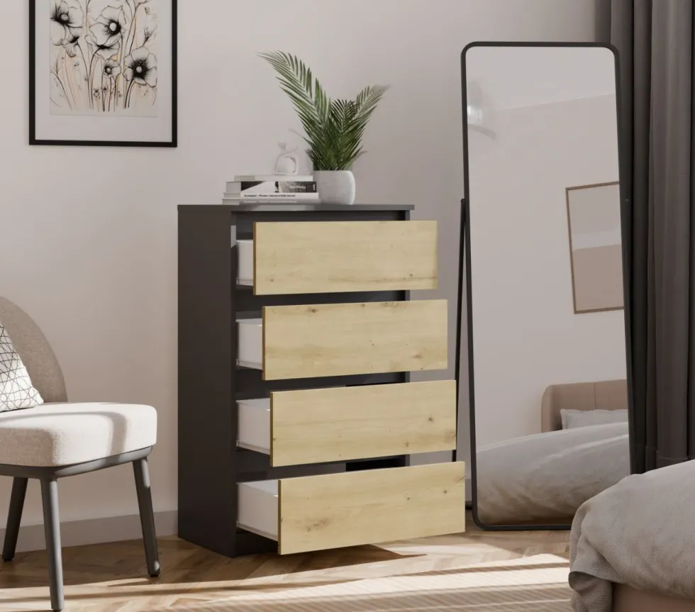 Cassettiera moderna con 4 cassetti 70x40x97cm rovere e antracite CMMT8