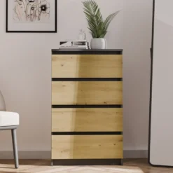 Cassettiera moderna con 4 cassetti 70x40x97cm rovere e antracite CMMT8