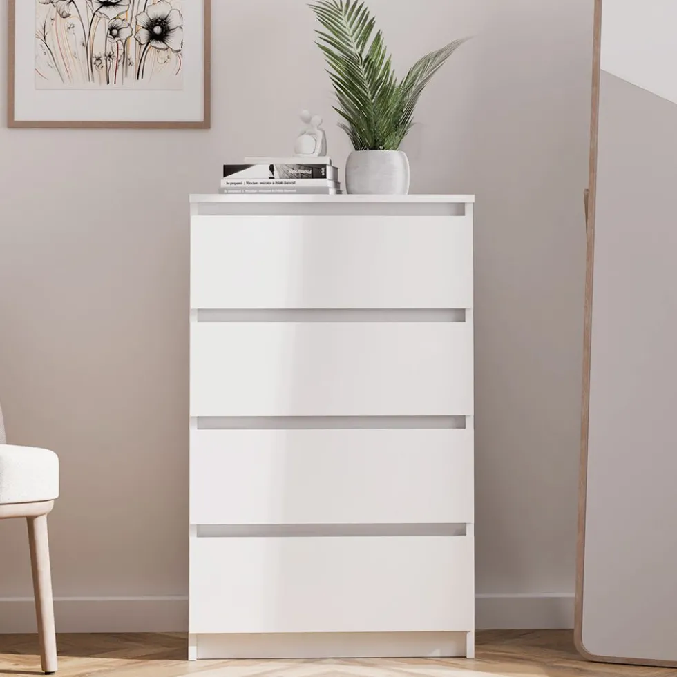 Cassettiera moderna con 4 cassetti 70x40x97cm bianca CMMT8