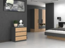 Cassettiera moderna con 3 cassetti 70x40x75 cm rovere e antracite CMMT6