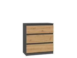 Cassettiera moderna con 3 cassetti 70x40x75 cm rovere e antracite CMMT6