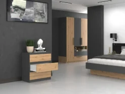 Cassettiera moderna con 3 cassetti 70x40x75 cm rovere e antracite CMMT6