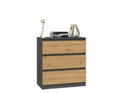 Cassettiera moderna con 3 cassetti 70x40x75 cm rovere e antracite CMMT6