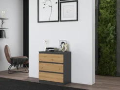 Cassettiera moderna con 3 cassetti 70x40x75 cm rovere e antracite CMMT6