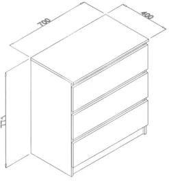 Cassettiera moderna con 3 cassetti 70x40x75 cm rovere chiaro CMMT6