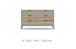 Cassettiera moderna con 6 cassetti e maniglie in metallo in rovere e grigio pietra CLK11