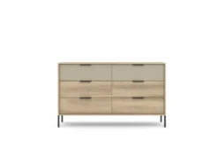 Cassettiera moderna con 6 cassetti e maniglie in metallo in rovere e grigio pietra CLK11