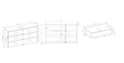 Cassettiera per camera da letto con 6 cassetti 120x30x75 cm cashmere CMMT10