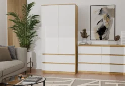 Cassettiera per camera da letto con 6 cassetti 120x30x75 cm rovere e bianco CMMT10