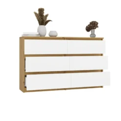 Cassettiera per camera da letto con 6 cassetti 120x30x75 cm rovere e bianco CMMT10