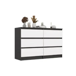 Cassettiera per camera da letto con 6 cassetti 120x30x75 cm antracite e bianco CMMT10