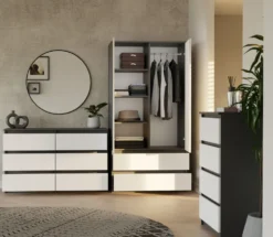 Cassettiera per camera da letto con 6 cassetti 120x30x75 cm antracite e bianco CMMT10