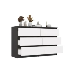 Cassettiera per camera da letto con 6 cassetti 120x30x75 cm antracite e bianco CMMT10