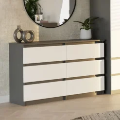 Cassettiera per camera da letto con 6 cassetti 120x30x75 cm antracite e bianco CMMT10