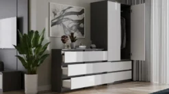 Cassettiera per camera da letto con 6 cassetti 120x30x75 cm antracite e bianco CMMT10