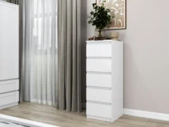 Cassettiera per camera da letto con 5 cassetti 40x45x111 cm bianca CMMT14