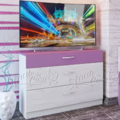 Cassettiera rosa e bianco legno CU17