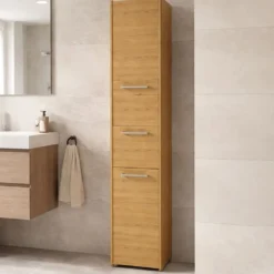 Colonna bagno minimal 30x170 cm a 3 ante rovere CBT7