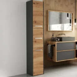 Colonna bagno minimal 30x170 cm a 3 ante rovere e antracite CBT7