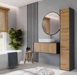 Colonna bagno minimal 30x170 cm a 3 ante rovere e antracite CBT7
