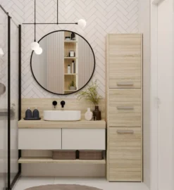 Colonna bagno moderna 40x170 cm a 3 ante rovere chiaro CBT9