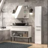 Colonna bagno salvaspazio 31x174 con cesto portabiancheria bianco lucido CBT5