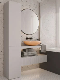 Colonna bagno salvaspazio 31x174 con cesto portabiancheria beige cashmere CBT5