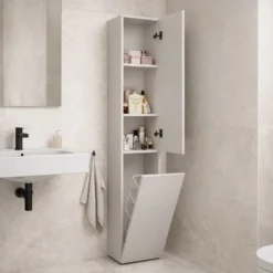 Colonna bagno salvaspazio 31x174 con cesto portabiancheria beige cashmere CBT5