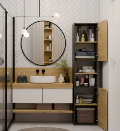 Colonna bagno salvaspazio 40x170 cm con vani a giorno rovere e antracite CBT8