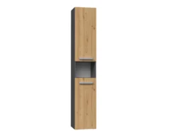 Colonna bagno salvaspazio 31x174 con cesto portabiancheria rovere e antracite CBT4