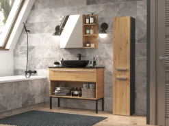 Colonna bagno salvaspazio 31x174 con cesto portabiancheria rovere e antracite CBT5