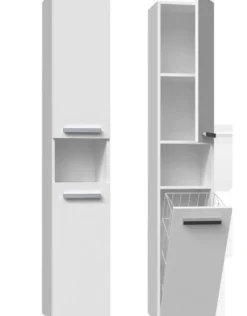 Colonna bagno salvaspazio 31x174 con cesto portabiancheria bianco opaco CBT4