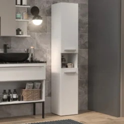 Colonna bagno salvaspazio 31x174 con cesto portabiancheria bianco opaco CBT4