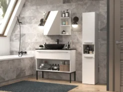 Colonna bagno salvaspazio 31x174 con cesto portabiancheria bianco opaco CBT4