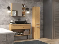 Colonna bagno salvaspazio 31x174 con cesto portabiancheria rovere CBT5