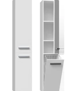 Colonna bagno salvaspazio 31x174 con cesto portabiancheria bianco opaco CBT5