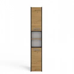 Colonna bagno salvaspazio 30x170 cm con ante e mensola rovere e antracite CBT6